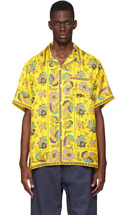 Yellow Short Sleeve Silk Scarf Shirt - vowels