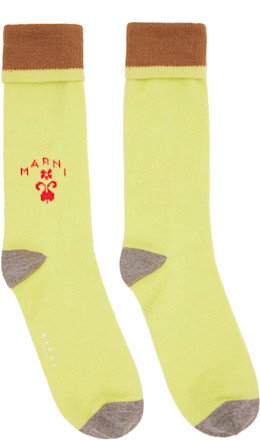 Yellow Wool Flower Logo Socks - Marni