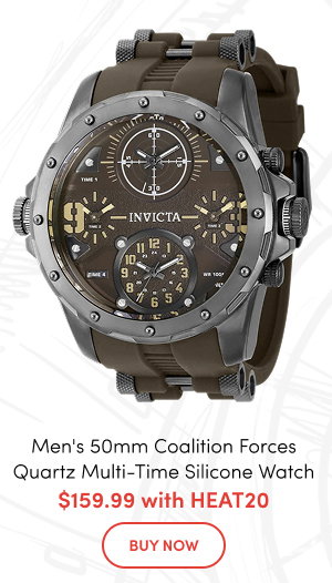 INV-39357 Invicta Men's 50mm Coalition Forces Quartz Multi-Time Silicone Bracelet Watch $159.99 with HEAT20