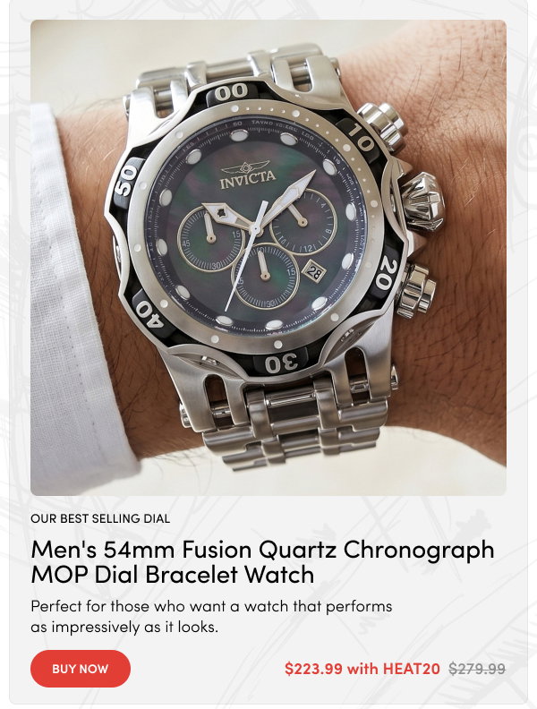 INV-49168 INVICTA Men's 54mm Fusion Quartz Chronograph MOP Dial Bracelet Watch  $223.99 with HEAT20