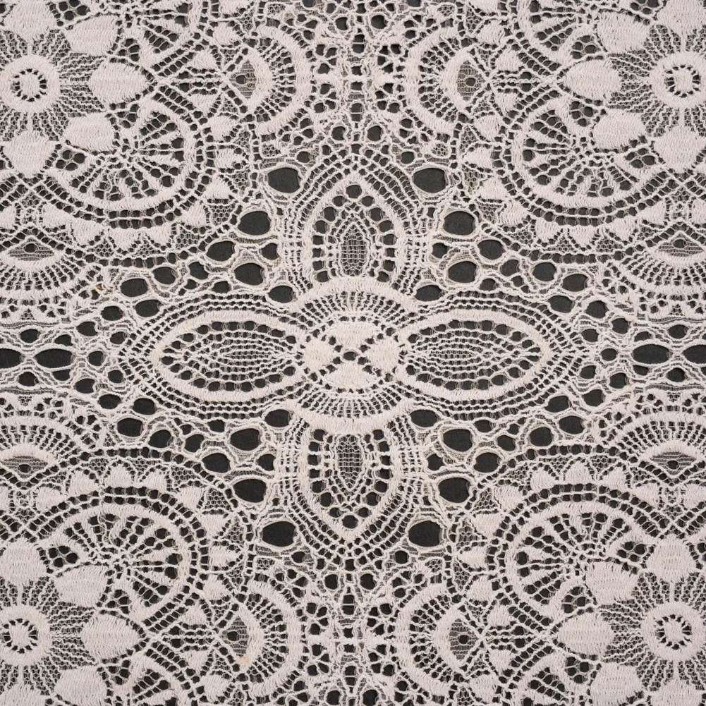 Image of Cotton and Nylon Crochet Lace with Scalloped Border - Bleached Sand Boho Flowers