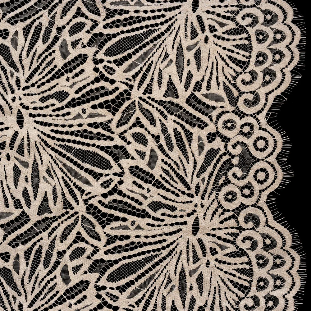 Image of Raschel Lace with Scalloped Finished Edges - Bleached Sand Flowing Petals