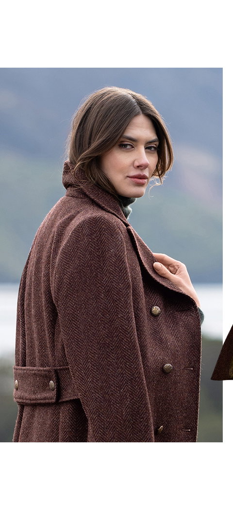 Ladies Tweed Double Breasted Coat with Belt