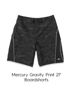 Mercury Gravity Print 21" Boardshorts - shields your thighs and stays put on takeoffs, while lightweight woven 100% polyester dries fast between sets. 