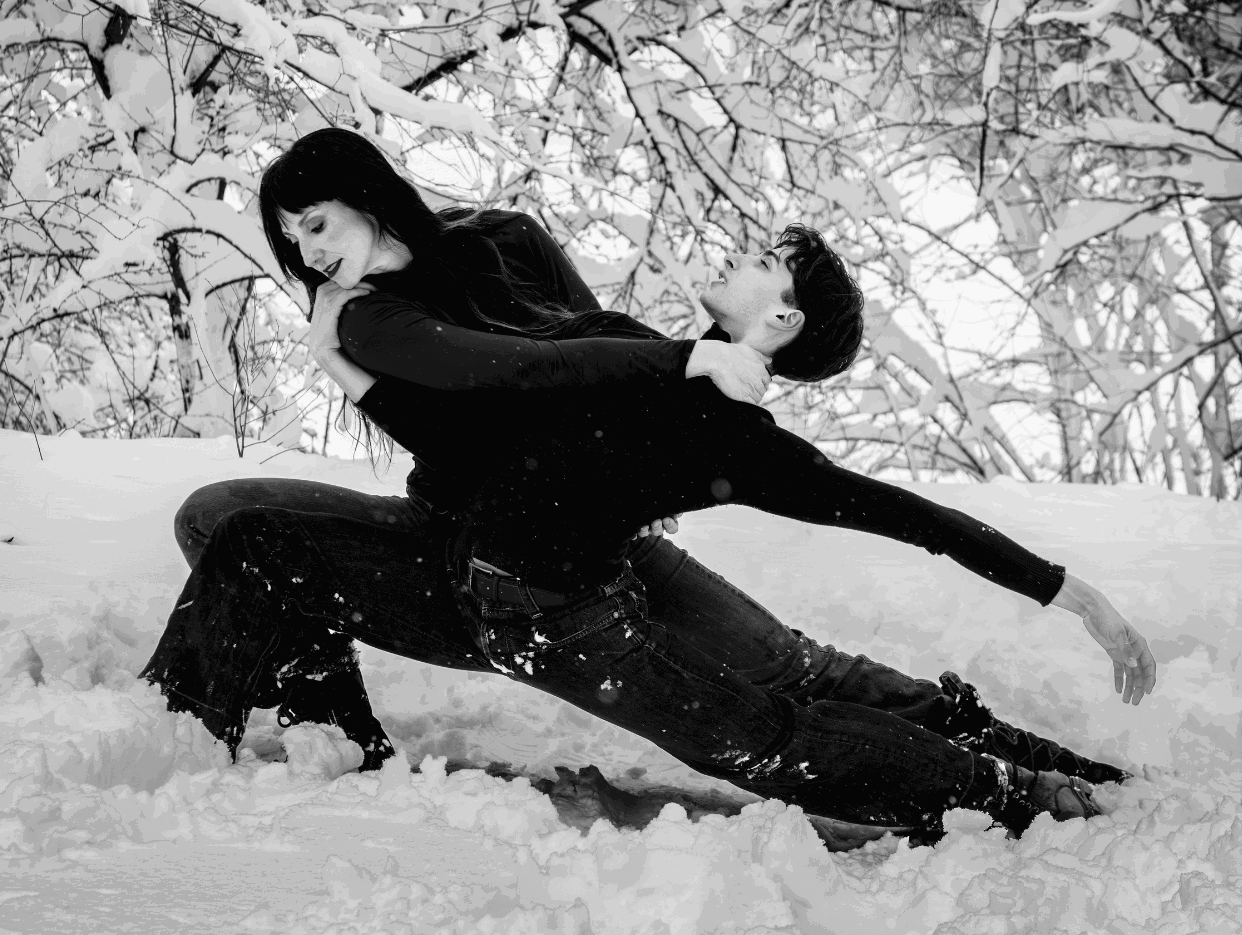 couple dancing in snow