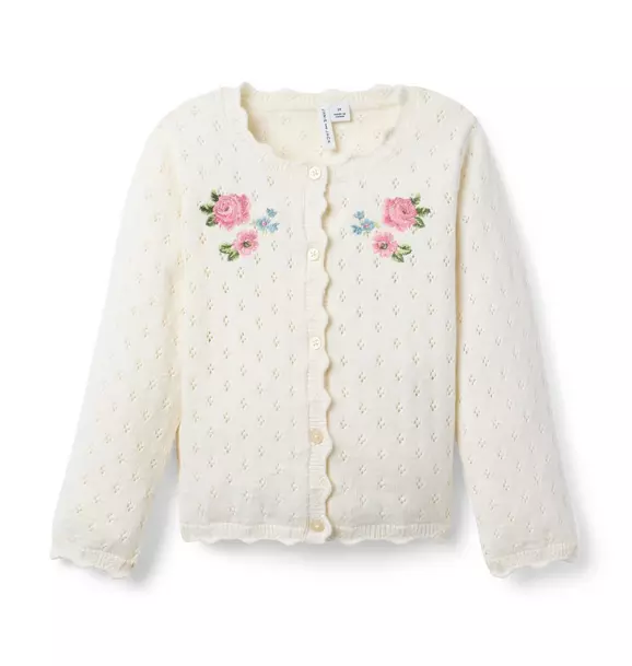Image of Embroidered Floral Pointelle Cardigan