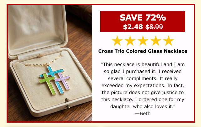 Cross Trio Colored Glass Necklace
