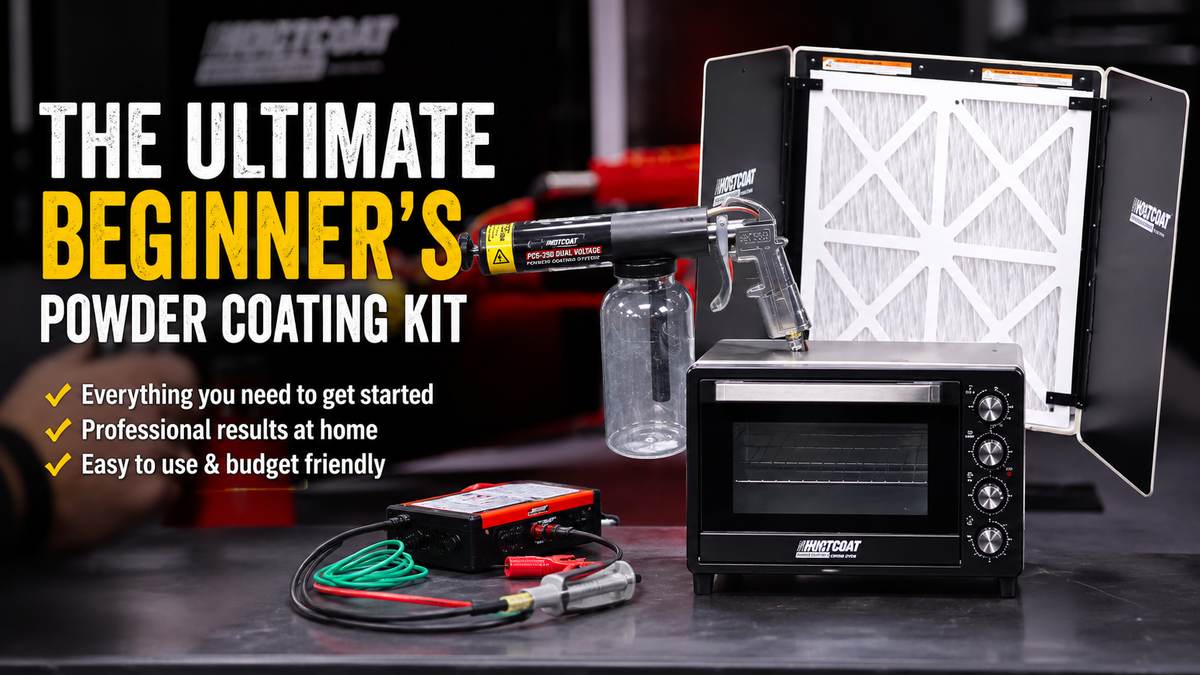 Eastwood HotCoat PCS-250 powder coating gun, booth, and benchtop oven for a complete beginner powder coating setup.