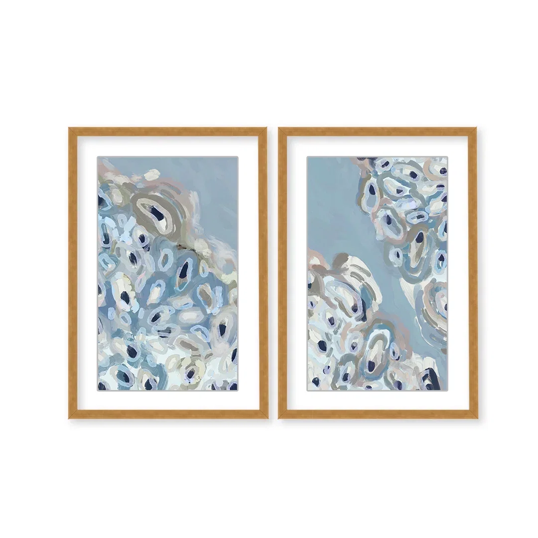 Coastal Retreat Glistening Shores: Abstract Oyster Diptych