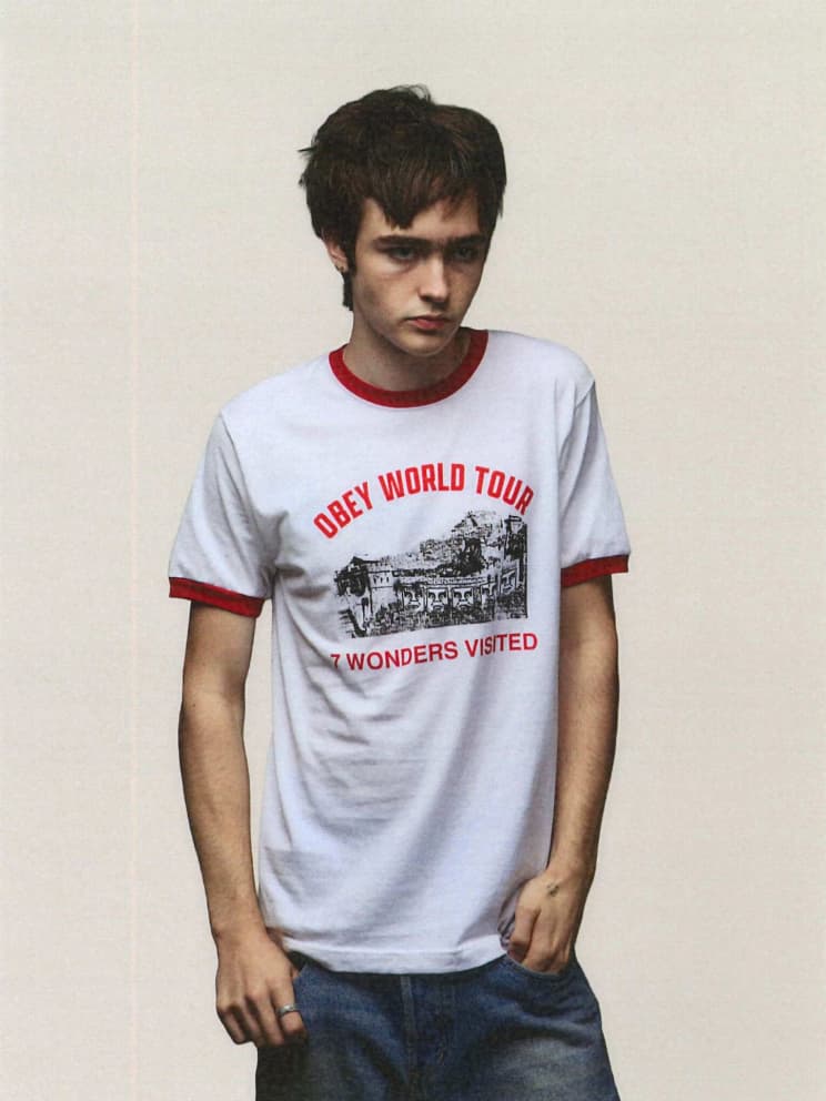 Male model wearing fall tshirt collection