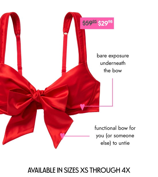Bare exposure underneath the bow. Functional bow for you, or someone else, to untie. Available in sizes XS trough 4X.
