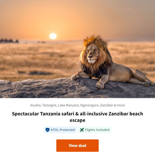 Spectacular Tanzania safari & all-inclusive Zanzibar beach escape