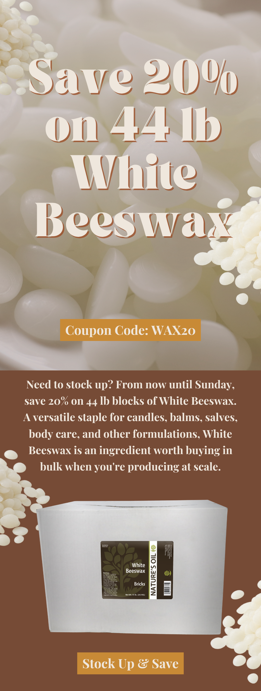 20% Off 44 lb White Beeswax