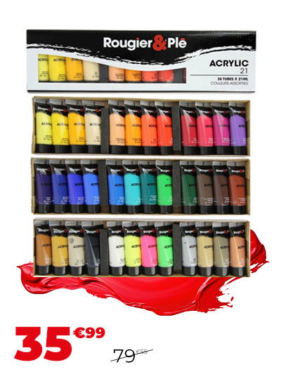 Peinture acrylique 21 ml Boite de 36 tubes - Rougier&Plé