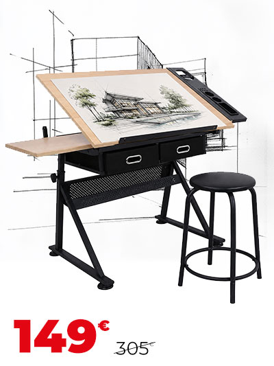 Table à dessin Bois MDF + Tabouret - Graphigro