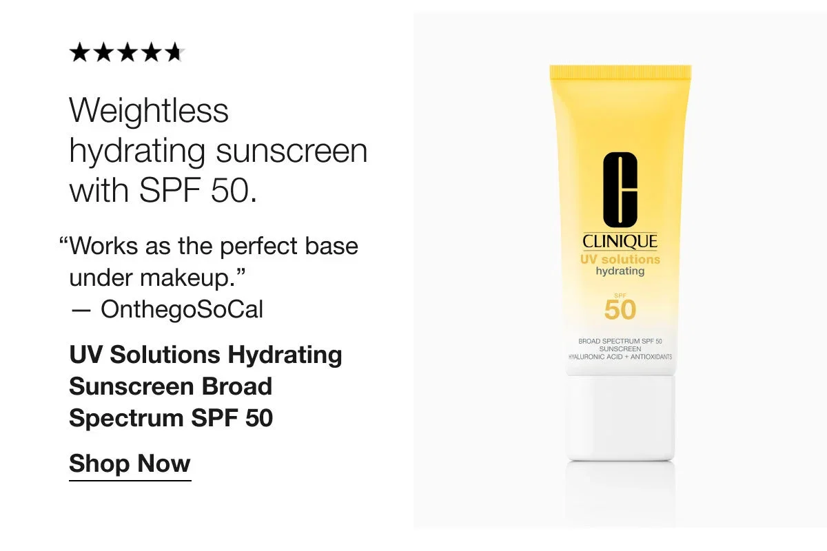 Weightless hydrating sunscreen with SPF 50. | “Works as the perfect base under makeup.” — OnthegoSoCal | UV Solutions Hydrating Sunscreen Broad Spectrum SPF 50 | Shop Now