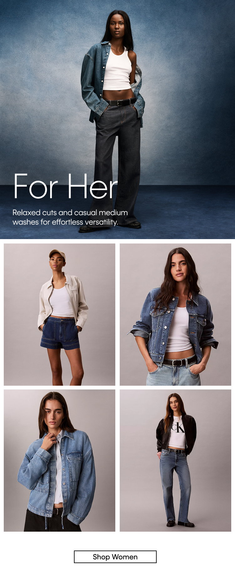 For Her | Relaxed cuts and casual medium washes for effortless versatility. | Shop Women