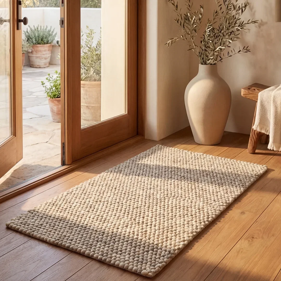 Elle Beige Hand-Woven Wool Rug