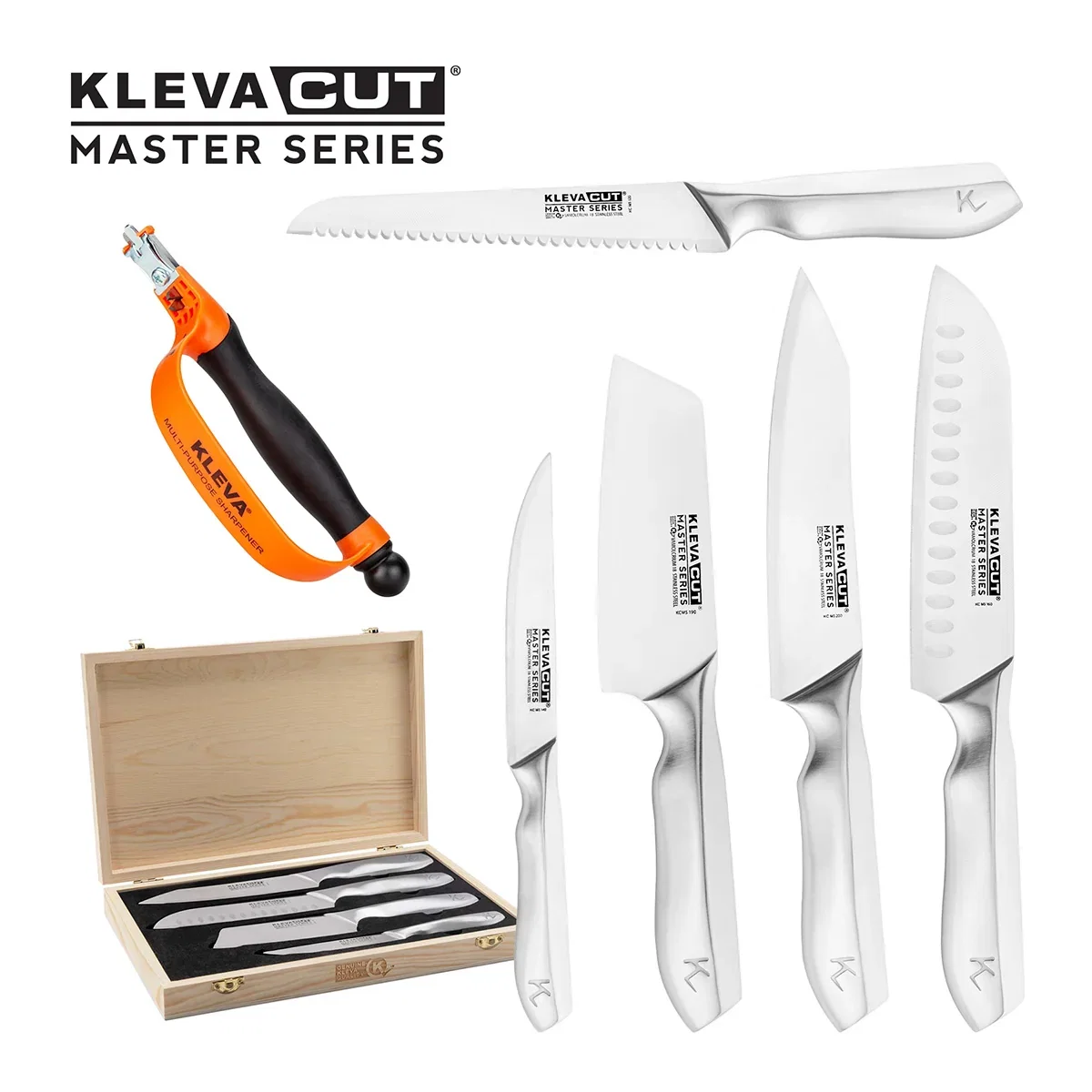 Image of KlevaCut® Master Series 4pc Knife Set with Bamboo Storage Case + Free Gifts