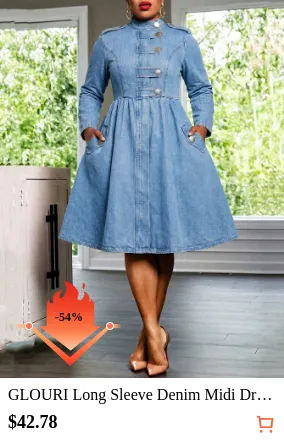 GLOURI Long Sleeve Denim Midi...