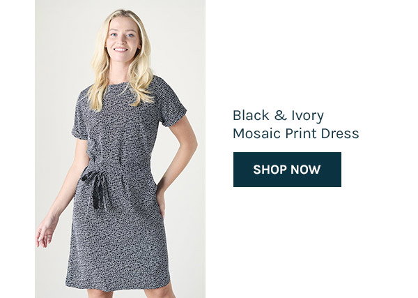 Black and ivory mosaic print dress shop now.