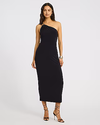 One Shoulder Gold Hardware Maxi Sheath Dress