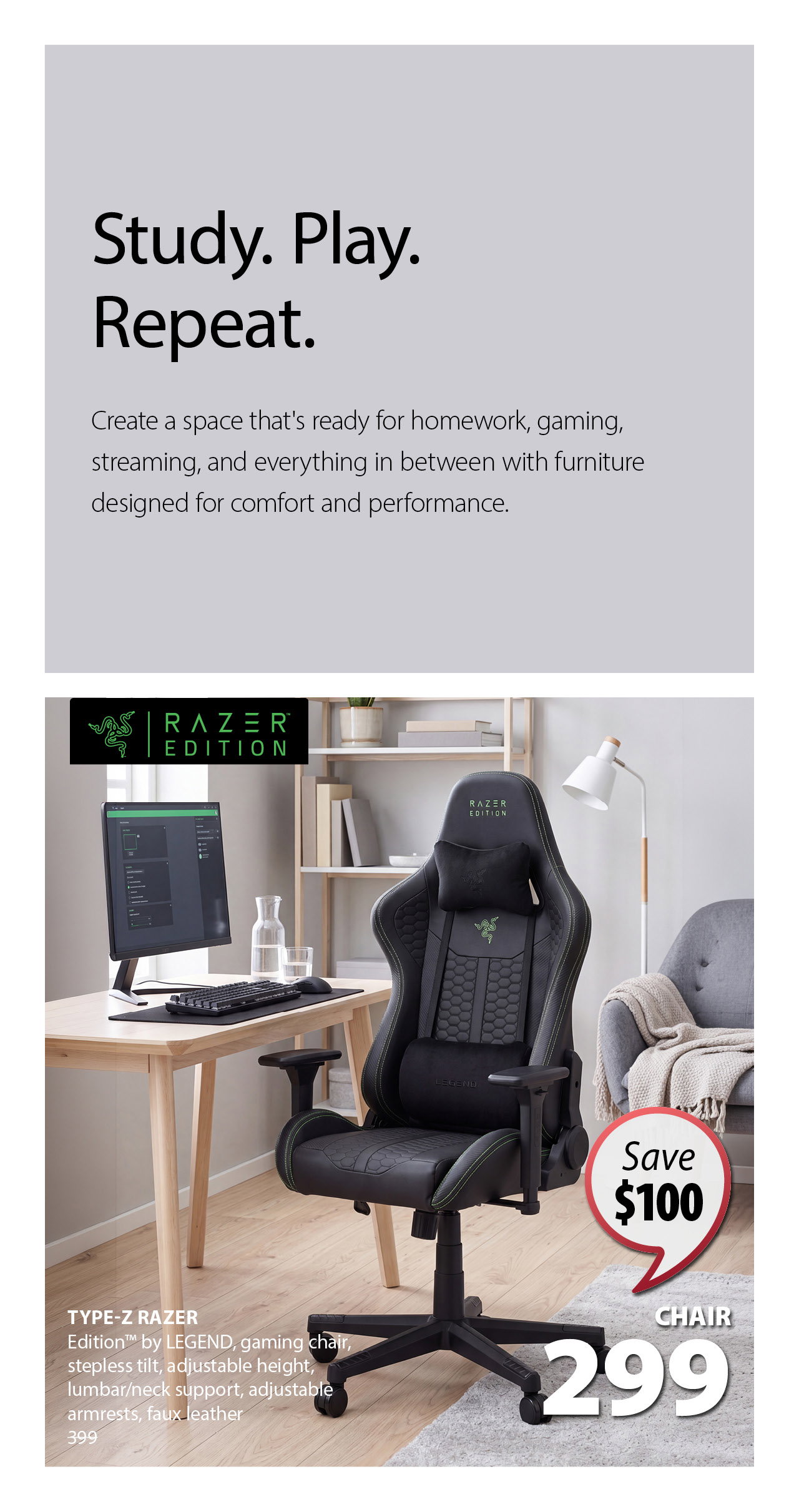 TYPE-Z RAZER Edition™ by LEGEND, gaming chair | Save $100