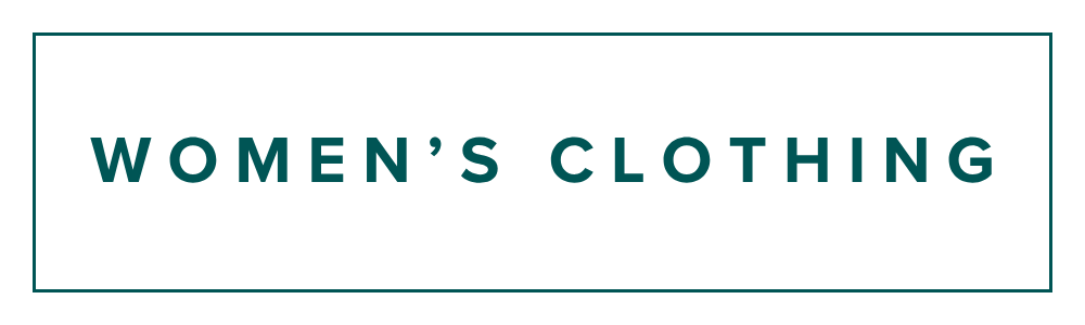 Teal box with teal 'women's clothing' text inside