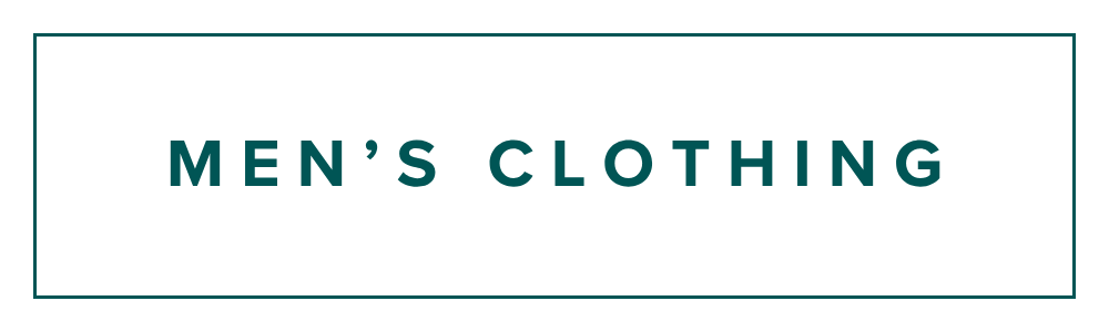 Teal box with teal 'men's clothing' text inside