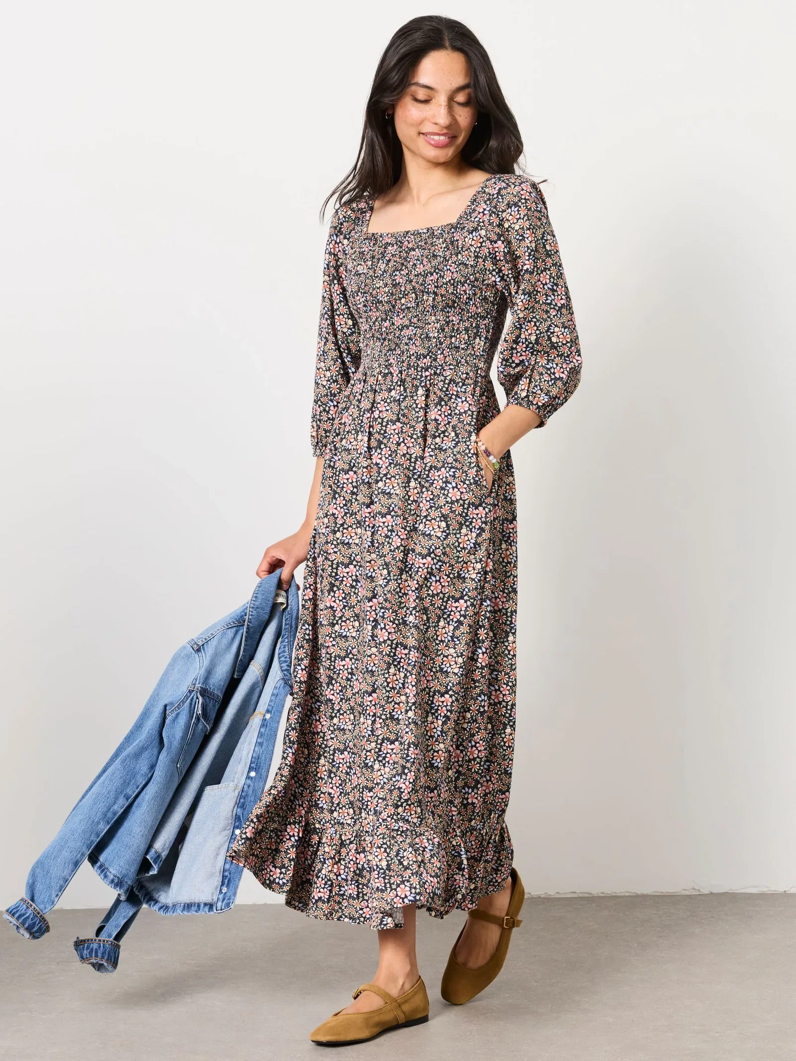 FatFace Adele Navy Meadow Midi Dress