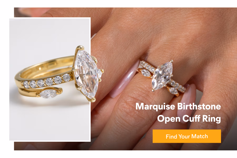 Marquise Birthstone Open Cuff Ring