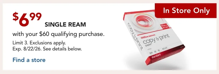 $6.99 single ream with $60 qualifying purchase