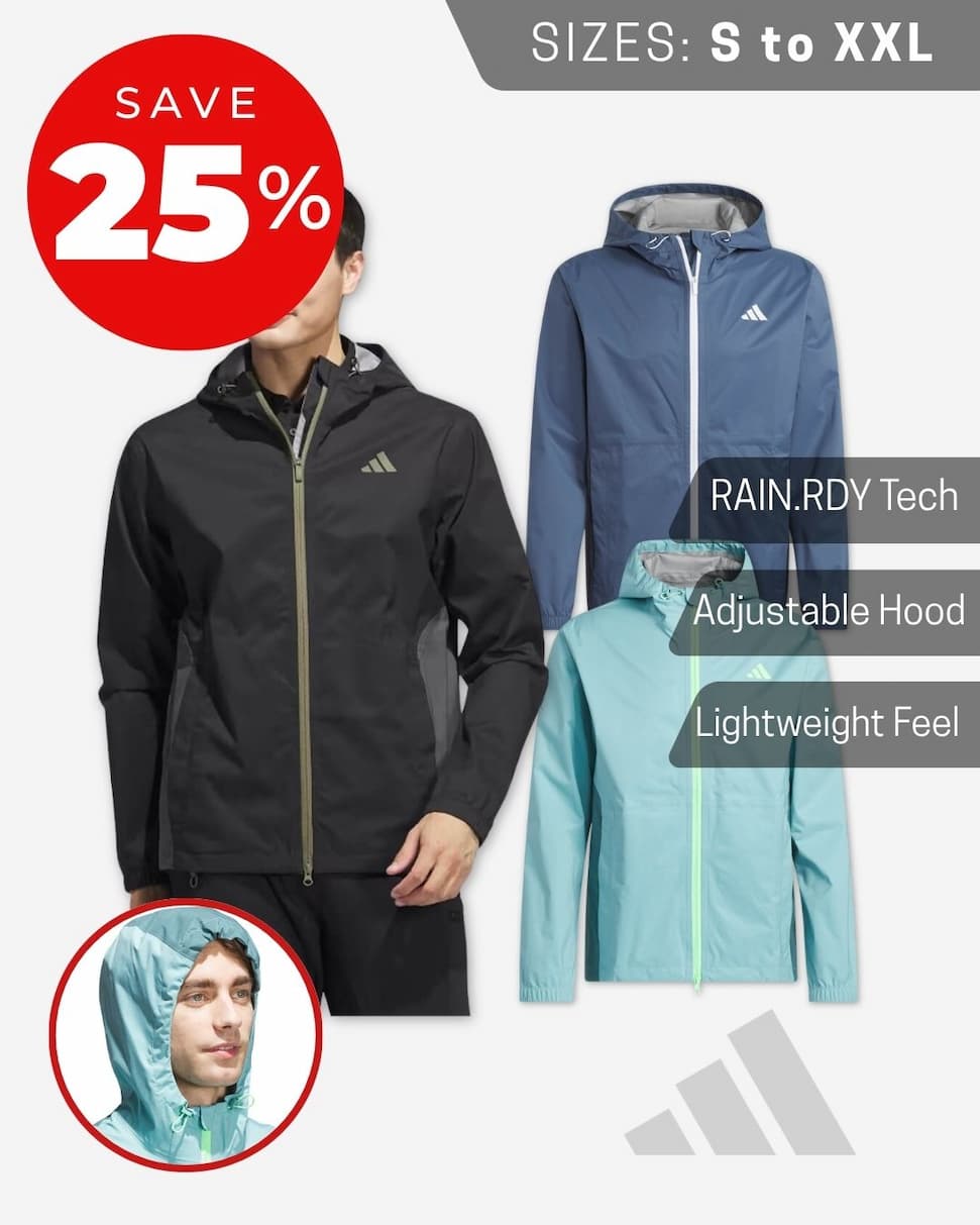 adidas Golf Mens 2026 RAIN.RDY Hooded Lightweight Full Zip Jacket