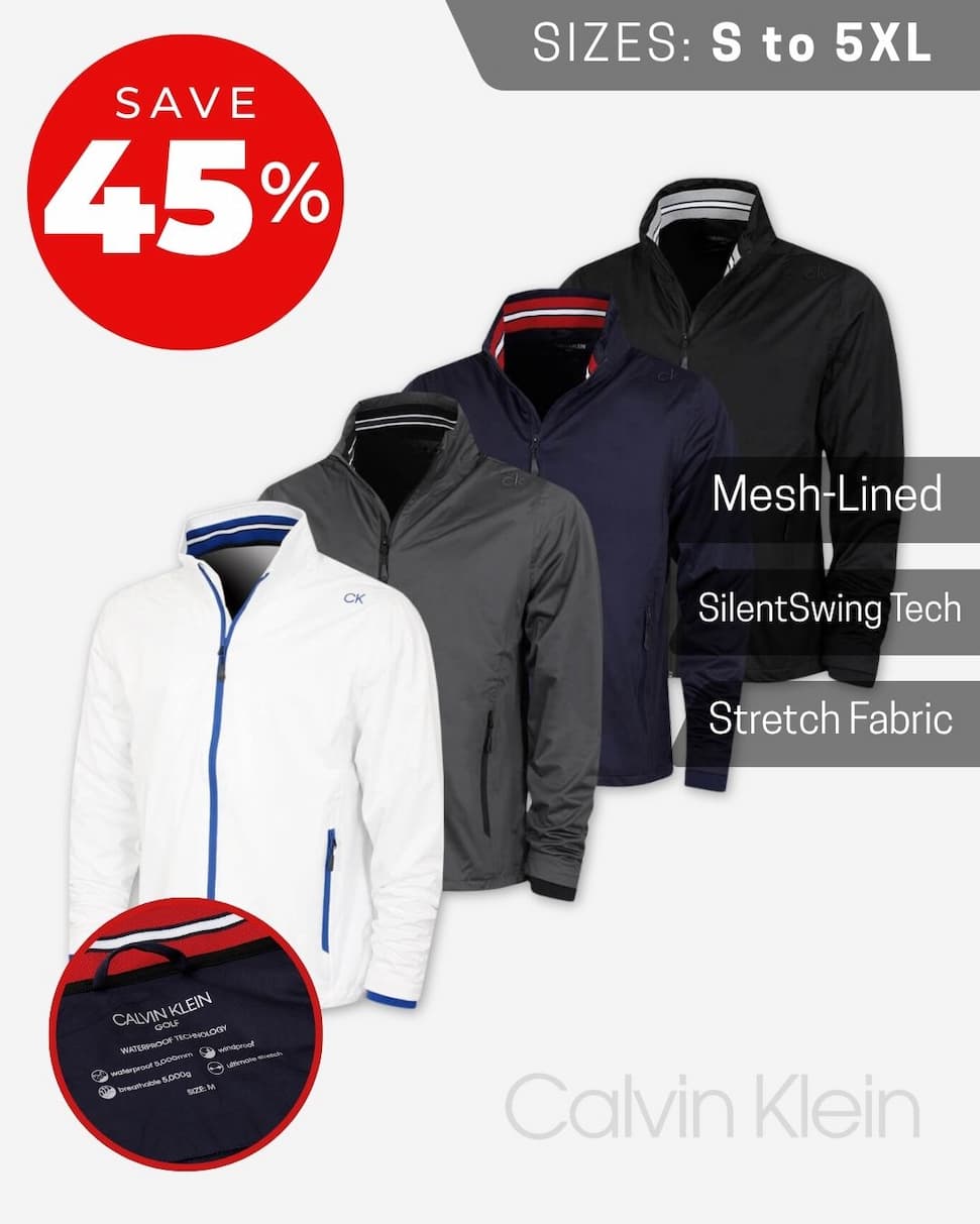 Calvin Klein Mens 2026 Collar Detail Waterproof Stretch Golf Jacket