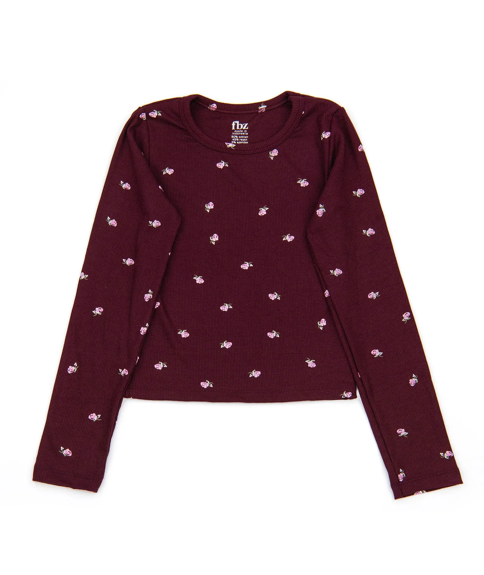 Image of FBZ Girls Meadow Burgundy Floral Rib Tee