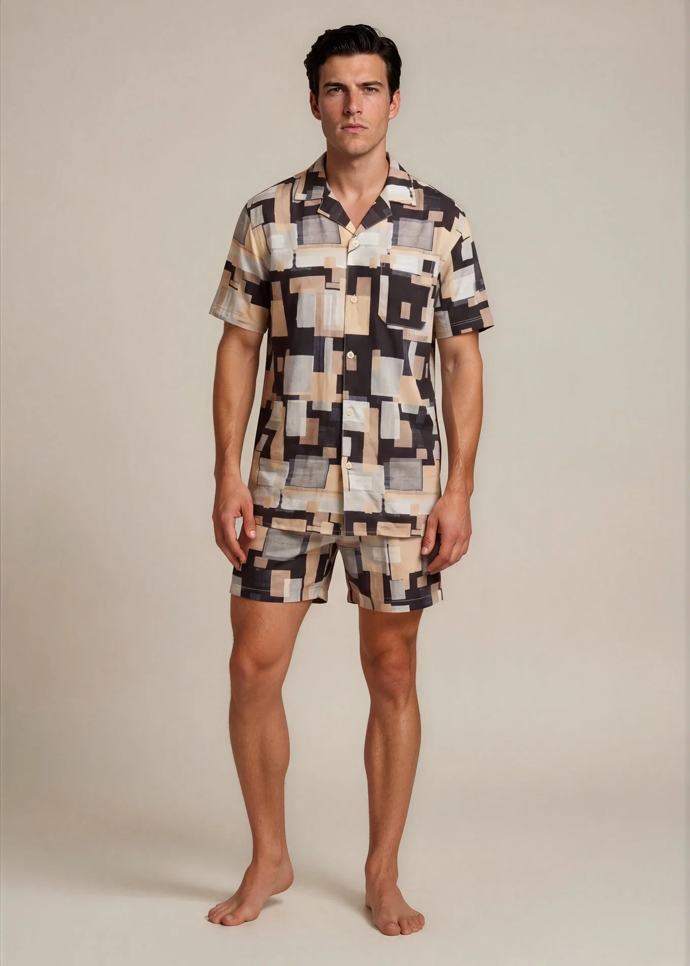 Image of Coffee Ground Geometric Top & Bottom Cabana Swim Set