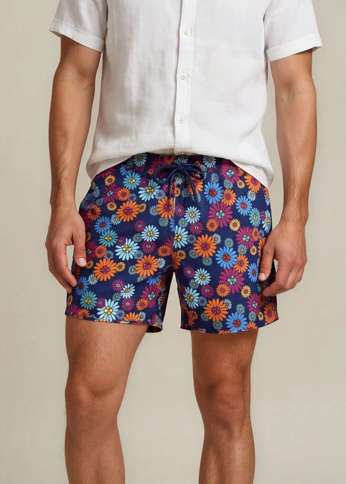Image of Blue Bloom Floral Print Swim Shorts