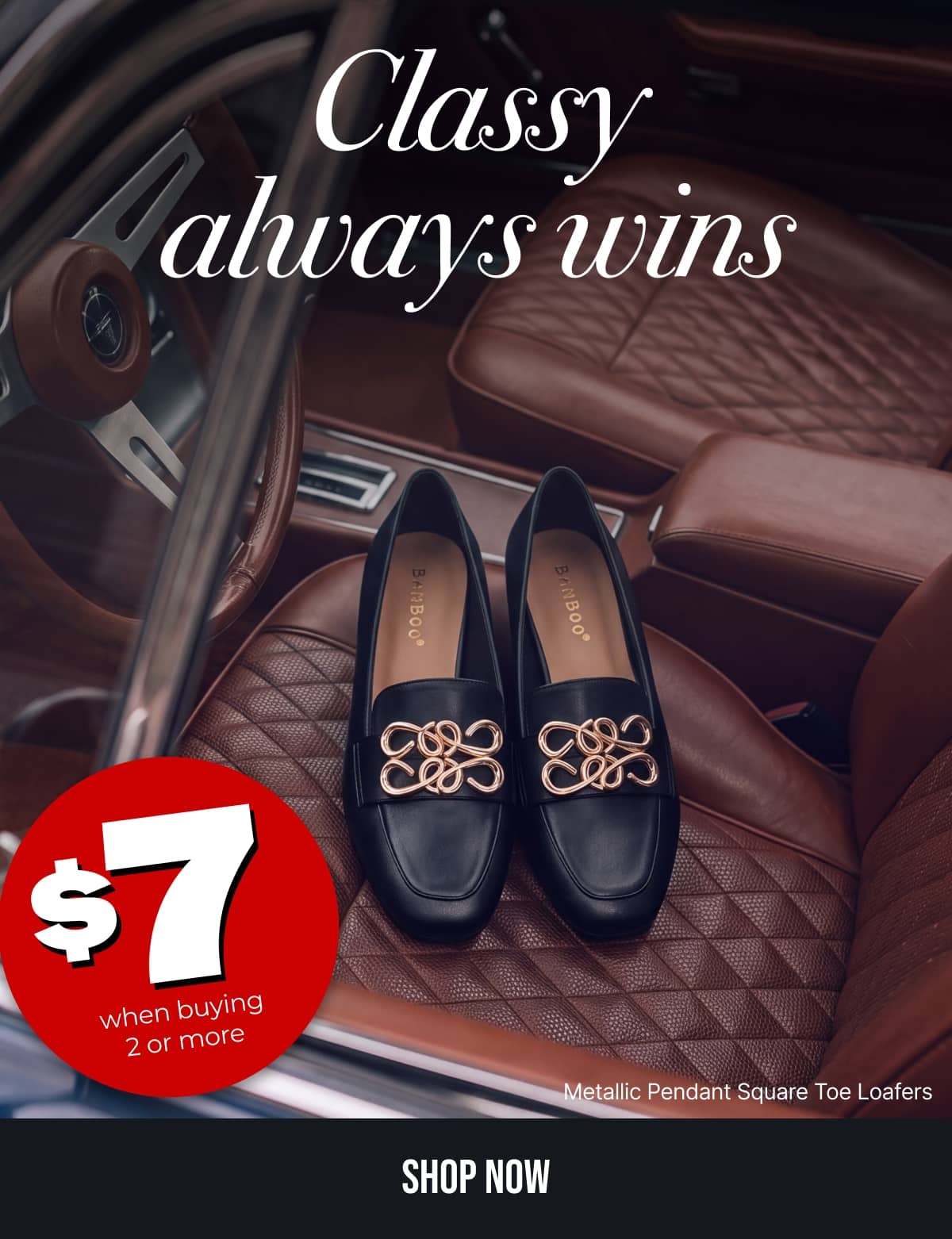 Classy Always Wins - Shop Metallic Pendant Square Toe Loafers