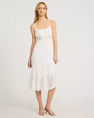 Scoop Neck Button Front Smocked Back Tiered Midi Dress