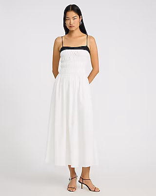 Poplin Color Block Smocked Square Neck Maxi Dress