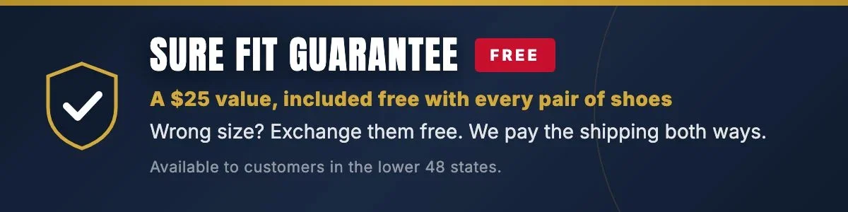 Sure Fit Guarantee, free with every pair of bowling shoes: a 25 dollar value, exchange free, we pay shipping both ways, lower 48 states