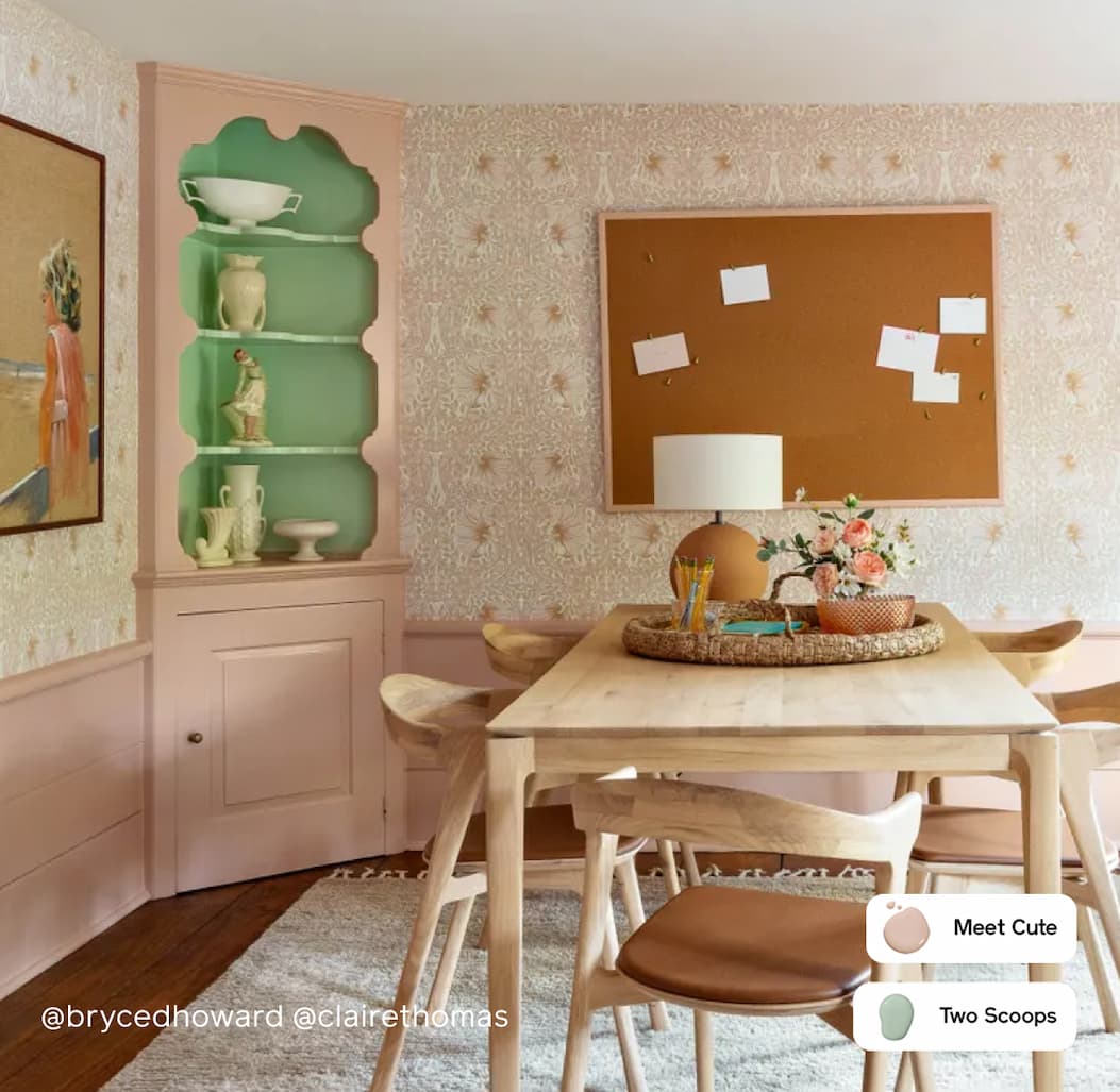 Dining room featuring paint colors Meet Cute and Two Scoops