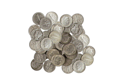 ON SALE: 90% Silver Coins ($10 FV, Circulated, Dimes and/or Quarters and/or Halves)