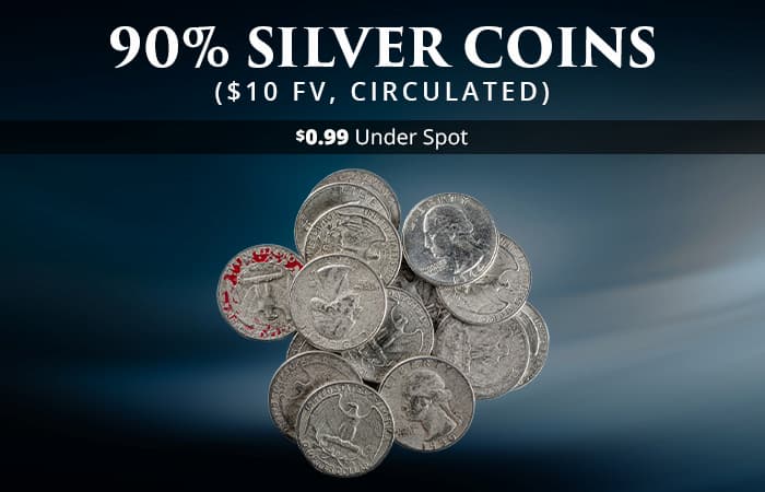 ON SALE: 90% Silver Coins ($10 FV, Circulated, Dimes and/or Quarters and/or Halves)