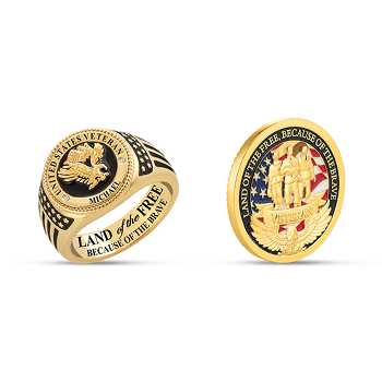Land of the Free Veteran Diamond Ring with FREE Collectible Challenge Coin