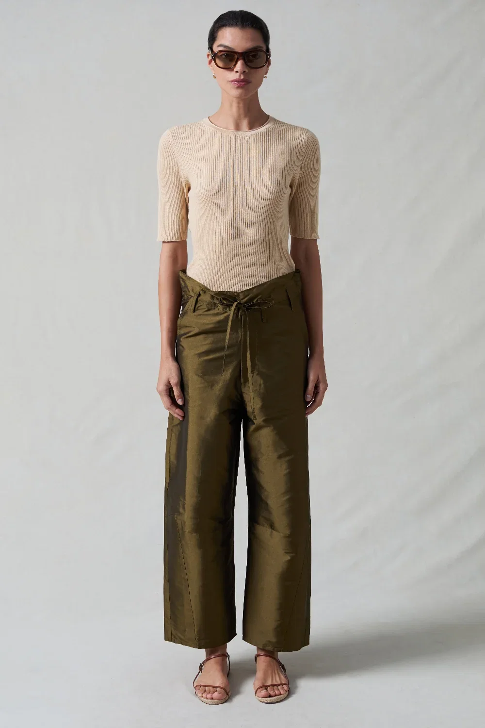 Image of Techno Taffeta Barrel Pant Olive