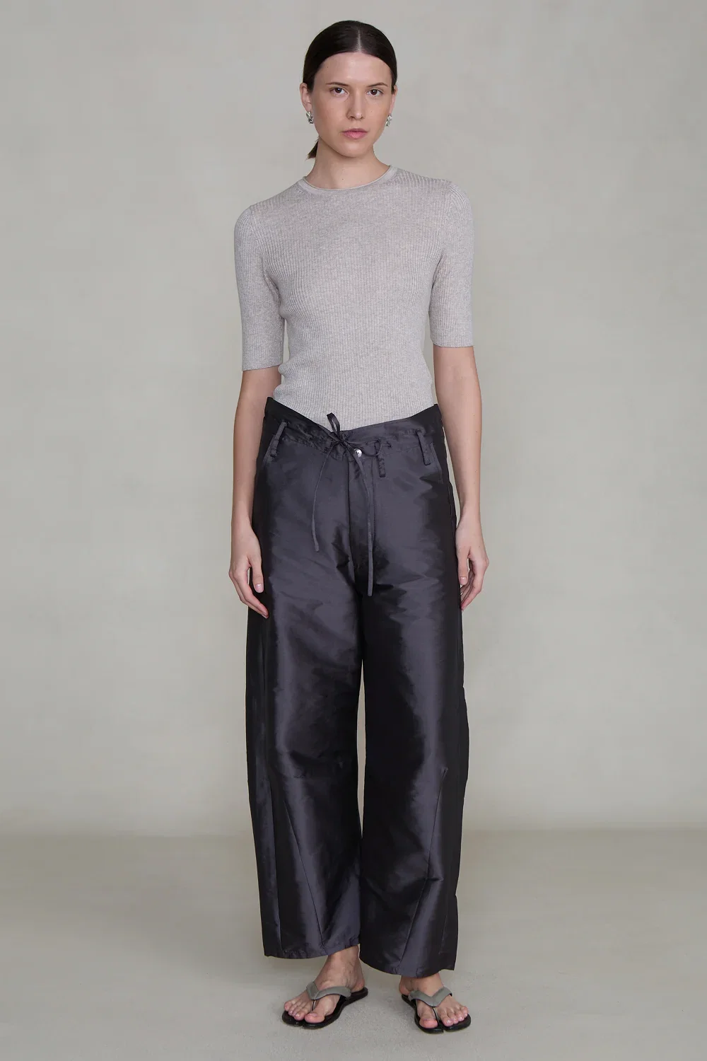 Image of Techno Taffeta Barrel Pant Gunmetal
