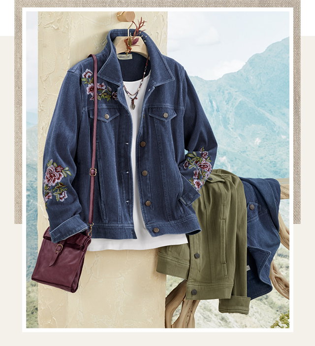 Embroidered Knit Denim Jacket