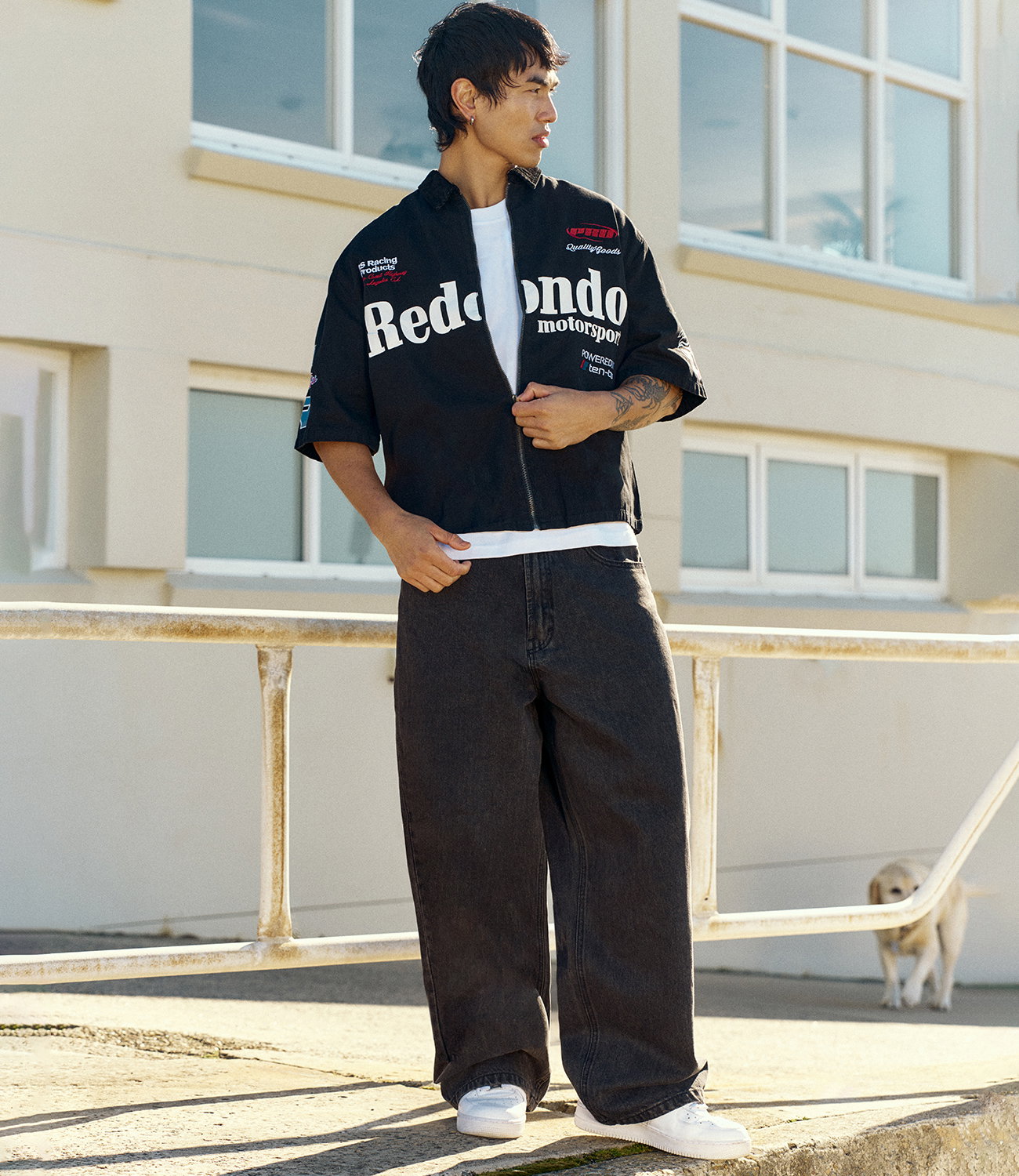 Redondo Supply Zip Up Short Sleeve Shirt in Black