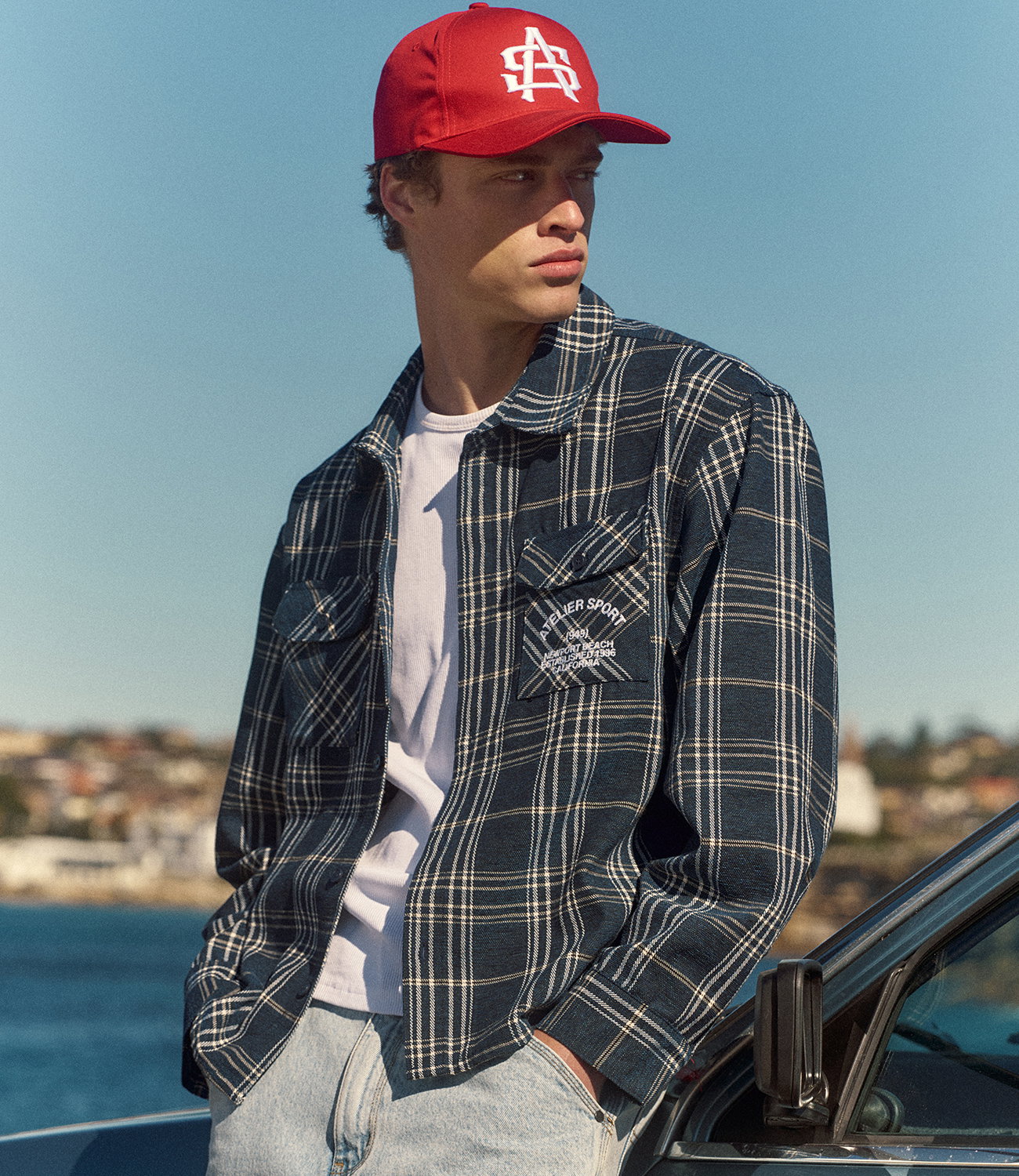 Atelier Long Sleeve Overshirt in Blue Check